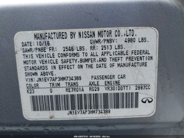 JN1EV7AP3HM734389 Infiniti Q50 3.0t Premium