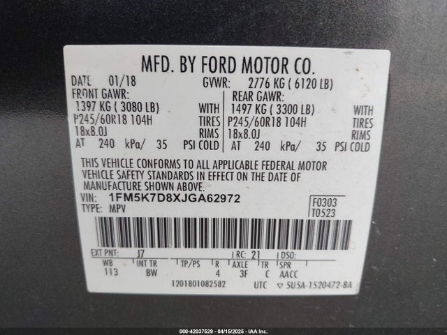 1FM5K7D8XJGA62972 Ford EXPLORER XLT