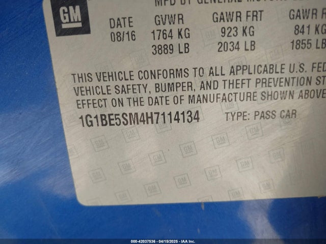 1G1BE5SM4H7114134 Chevrolet Cruze Lt Auto
