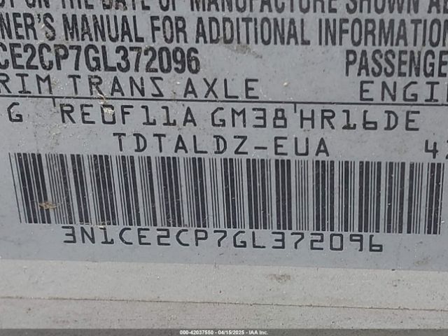 3N1CE2CP7GL372096 Nissan Versa Note S (sr)/s Plus/sl/sr/sv