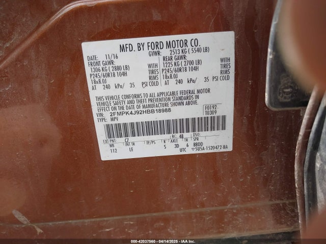 Ford EDGE SEL 2017 2FMPK4J92HBB18988 Image 9