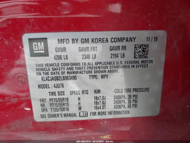 KL4CJASB2LB063490 Buick Encore Fwd Preferred