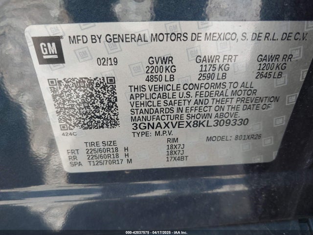 3GNAXVEX8KL309330 Chevrolet EQUINOX LT