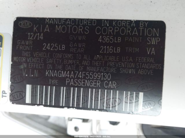 KNAGM4A74F5599130 KIA Optima Lx
