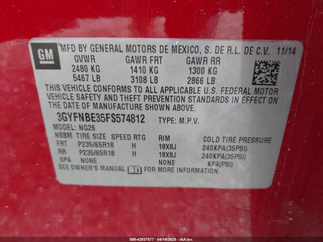 3GYFNBE35FS574812 Cadillac Srx Luxury Collection