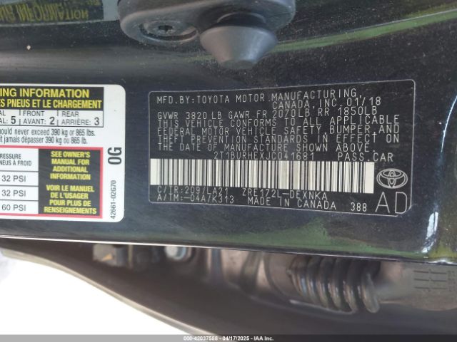 2T1BURHEXJC041681 Toyota Corolla Xle