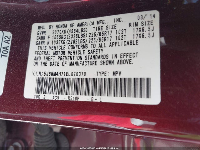 5J6RM4H71EL070370 Honda Cr-v Ex-l
