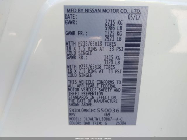 5N1DL0MN1HC550036 Infiniti QX60
