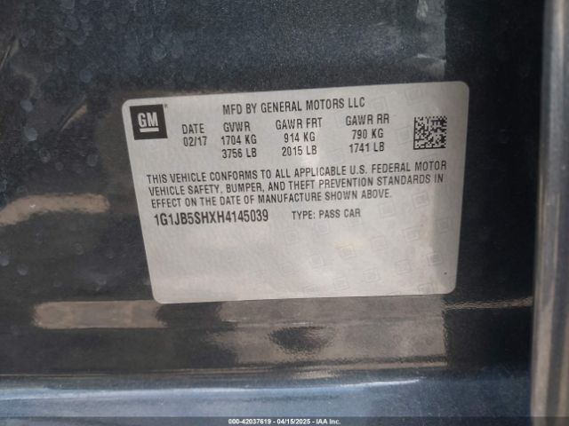 1G1JB5SHXH4145039 Chevrolet Sonic Ls Auto