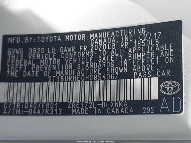 2T1BURHE0HC854067 Toyota COROLLA LE
