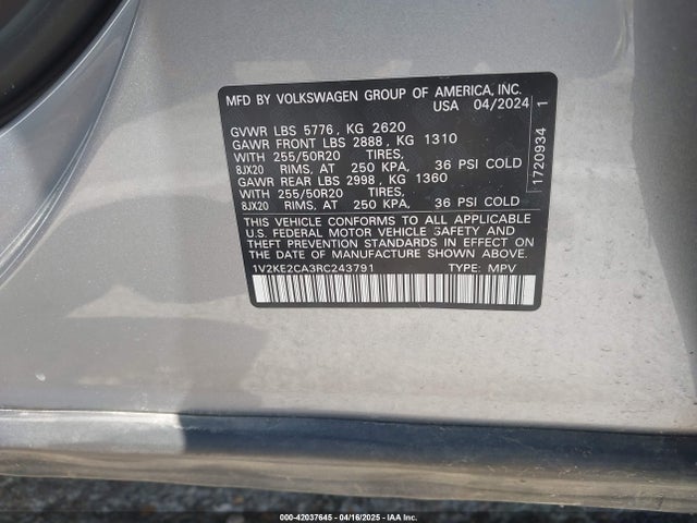 1V2KE2CA3RC243791 Volkswagen tsi