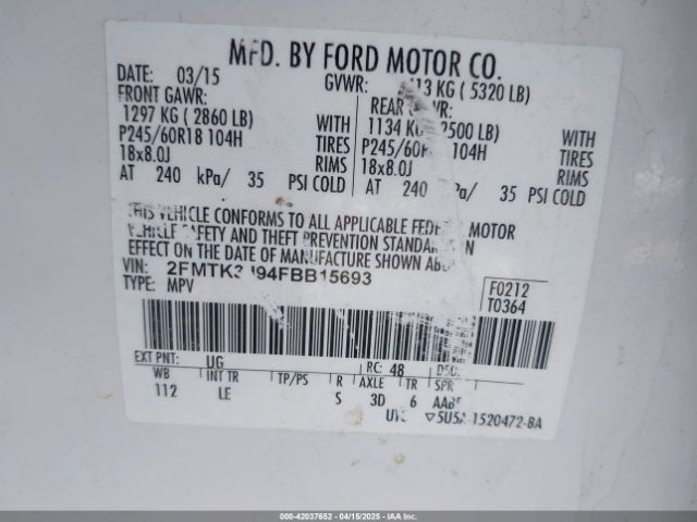 2FMTK3J94FBB15693 Ford EDGE SEL
