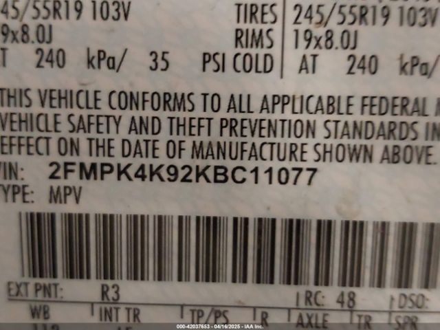 2FMPK4K92KBC11077 Ford Edge Titanium
