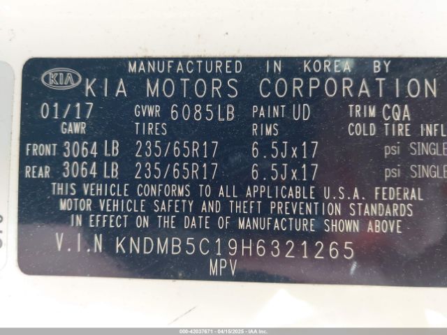 KNDMB5C19H6321265 KIA SEDONA LX
