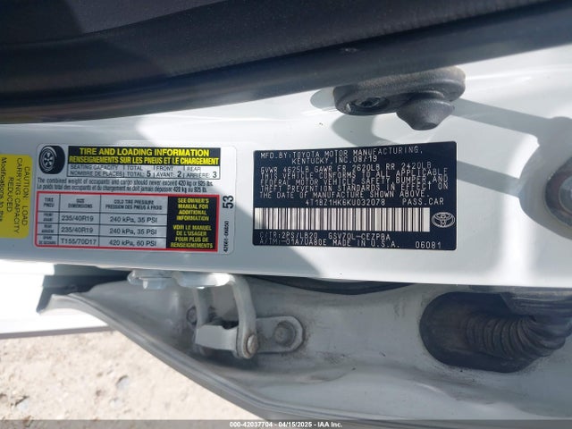 4T1BZ1HK6KU032078 Toyota Camry Xse V6