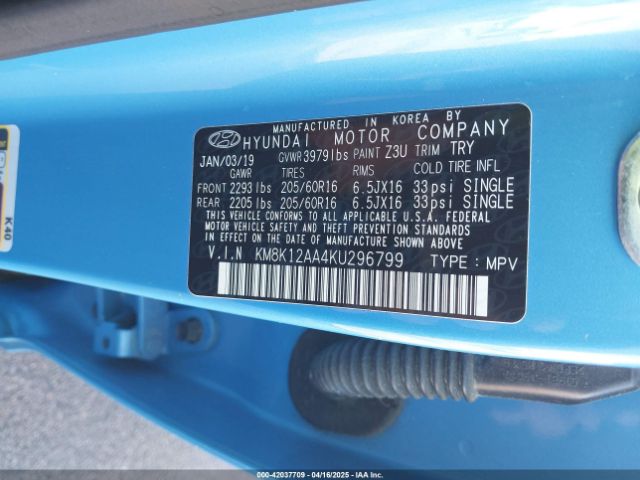 KM8K12AA4KU296799 Hyundai Kona Se