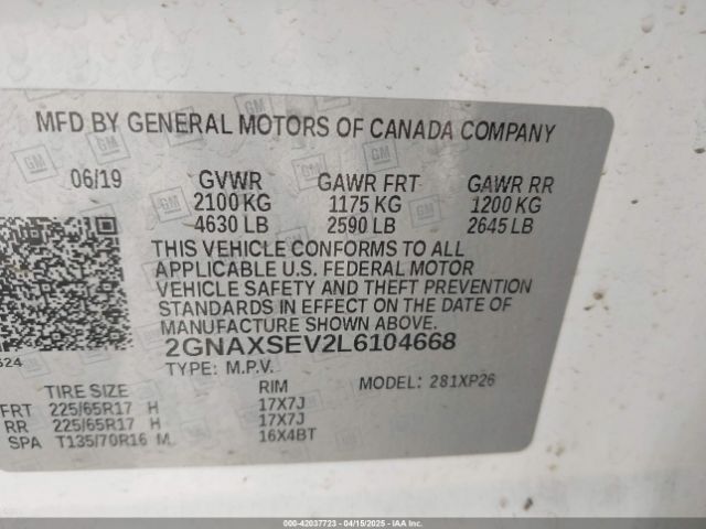 2GNAXSEV2L6104668 Chevrolet lyx - direct injection, vvt, fgt, turbo, alum, gen1