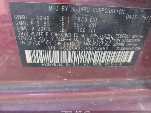 4S3GKAD66H3619886 Subaru Impreza 2.0i Premium