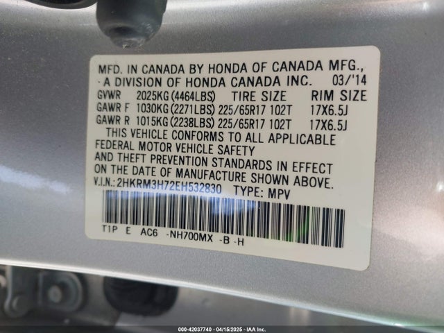 2HKRM3H72EH532830 Honda Cr-v Ex-l