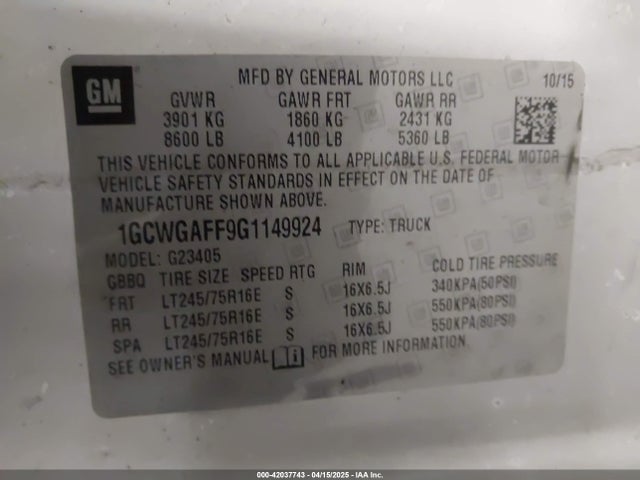 1GCWGAFF9G1149924 Chevrolet Express 2500 Work Van