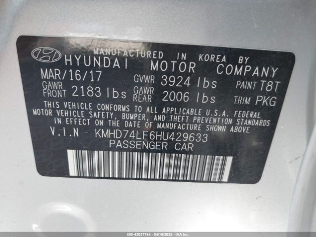 KMHD74LF6HU429633 Hyundai ELANTRA SE