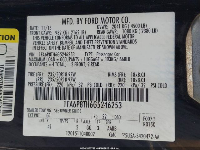 2016 FORD MUSTANG 1FA6P8TH6G5246253 Photo 8
