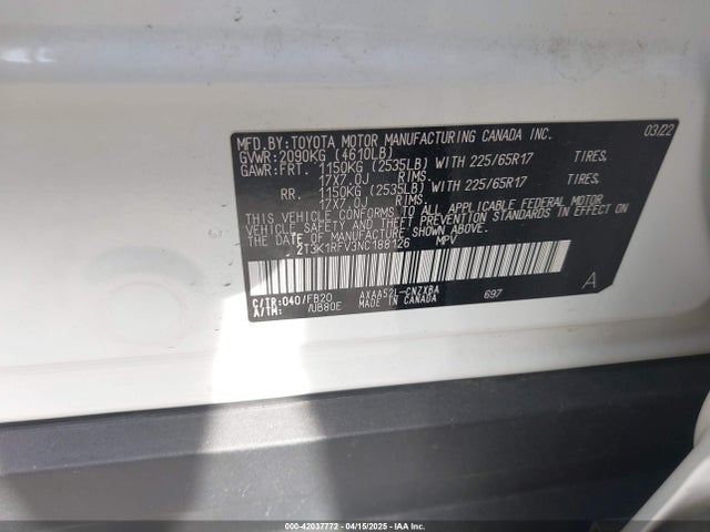 2T3K1RFV3NC188126 Toyota RAV4 LE