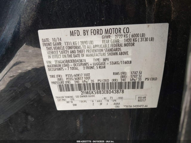 Ford FLEX SE 2014 2FMGK5B83EBD43878 Image 9