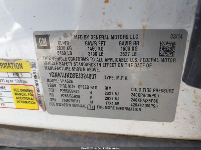 1GNKVJKD9EJ324007 Chevrolet Traverse Ltz