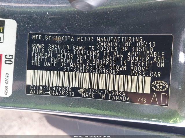 2T1BURHE7EC018087 Toyota COROLLA LE