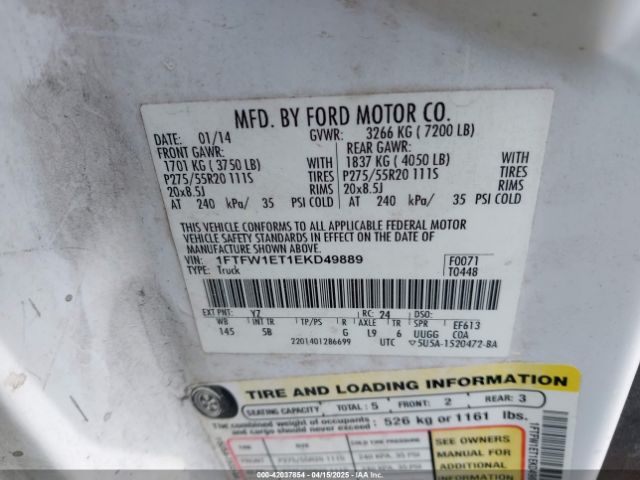 1FTFW1ET1EKD49889 Ford F-150 Fx4