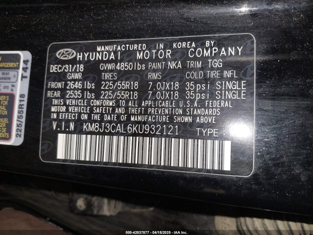 KM8J3CAL6KU932121 Hyundai TUCSON SEL