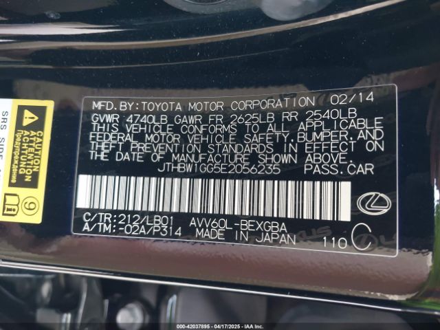 JTHBW1GG5E2056235 Lexus ES 300H