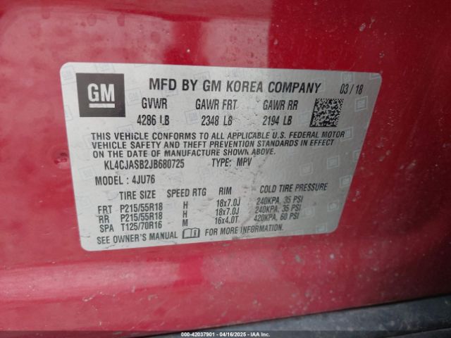 KL4CJASB2JB680725 Buick Encore Preferred