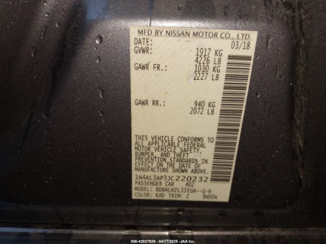 1N4AL3AP3JC220232 Nissan Altima 2.5 Sr