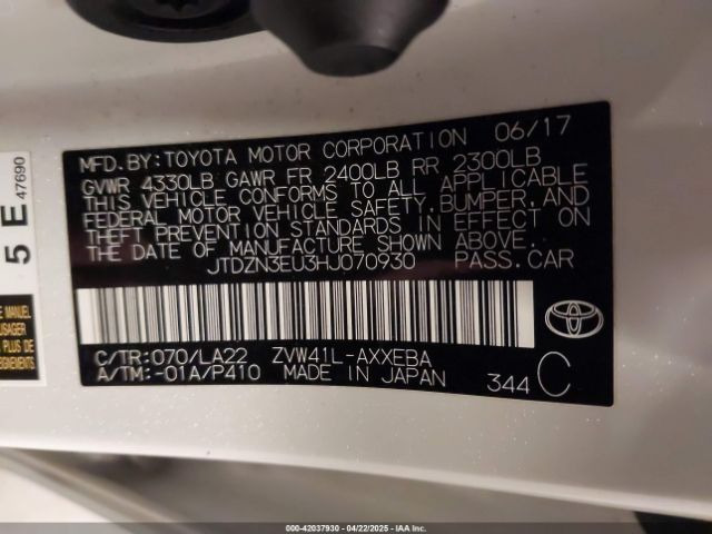 JTDZN3EU3HJ070930 Toyota Prius V Five