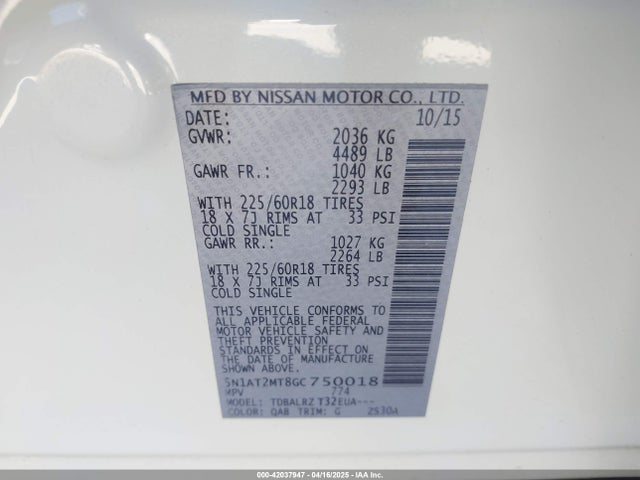 5N1AT2MT8GC750018 Nissan Rogue Sl