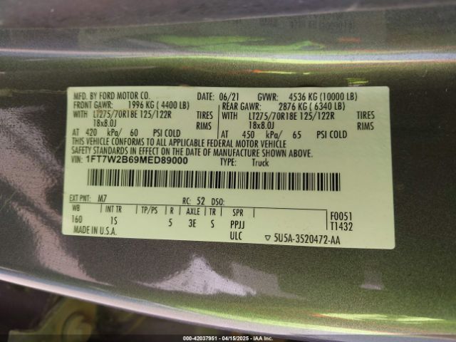 1FT7W2B69MED89000 Ford F-250 Xl