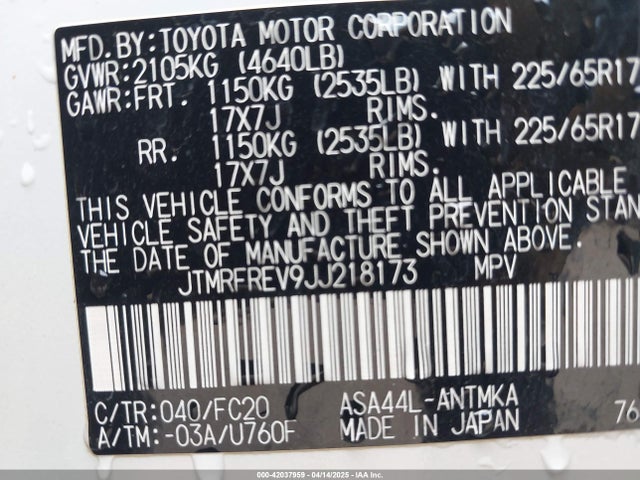 JTMRFREV9JJ218173 Toyota Rav4 Xle