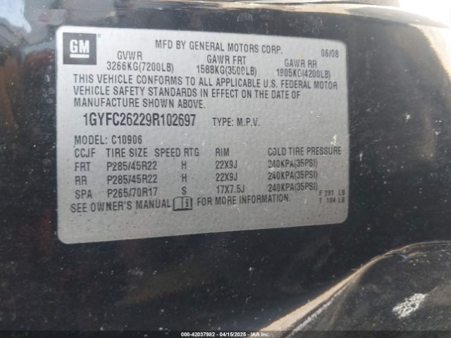 2009 CADILLAC ESCALADE ESV 1GYFC26229R102697 Photo 8