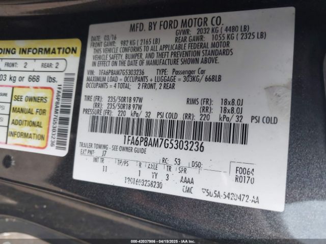 1FA6P8AM7G5303236 Ford Mustang V6