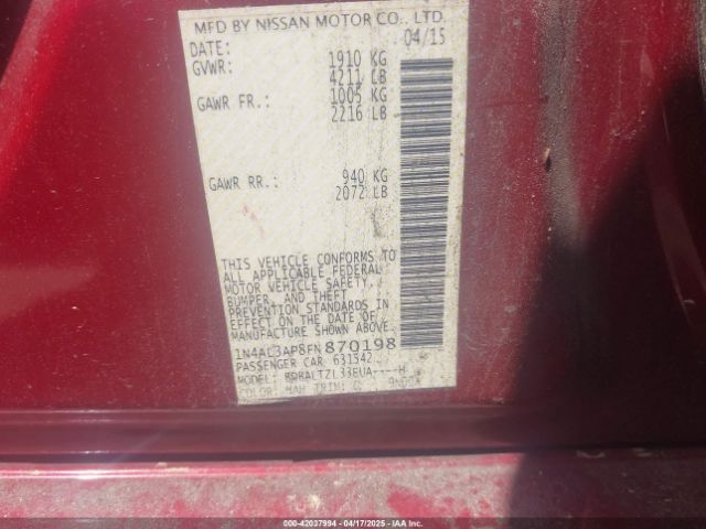 1N4AL3AP8FN870198 Nissan Altima 2.5 Sl