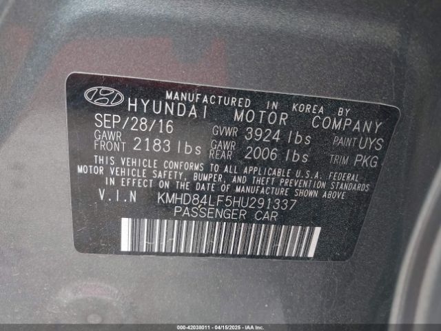 KMHD84LF5HU291337 Hyundai Elantra Limited