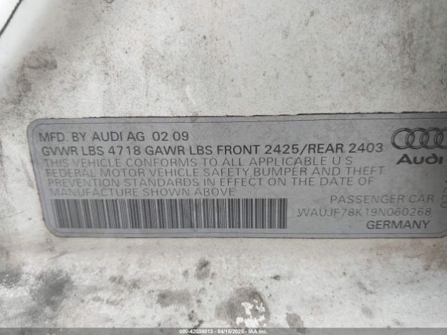 2009 AUDI A4 WAUJF78K19N060268 Photo 8