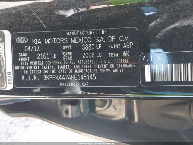 3KPFK4A74HE148145 KIA FORTE LX