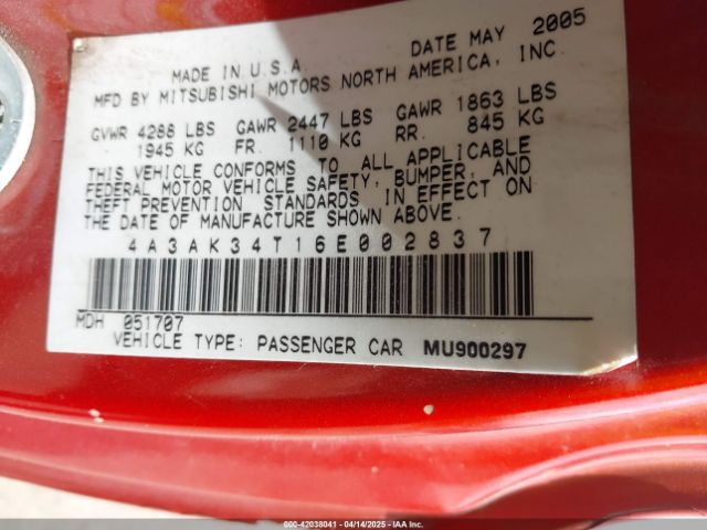 2006 MITSUBISHI ECLIPSE 4A3AK34T16E002837 Photo 8