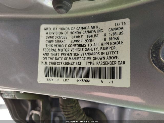 2HGFC2F73GH521643 Honda CIVIC EX
