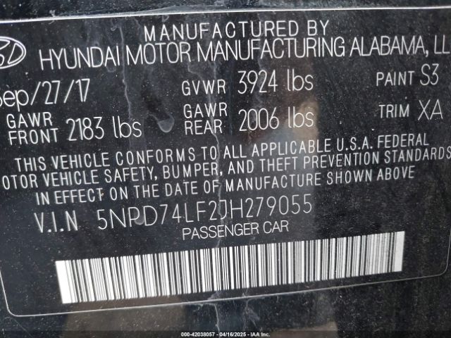 5NPD74LF2JH279055 Hyundai ELANTRA SE