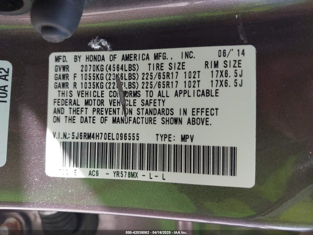 5J6RM4H70EL096555 Honda Cr-v Ex-l