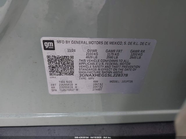 3GNAXHEG1SL228378 Chevrolet Equinox Fwd Lt